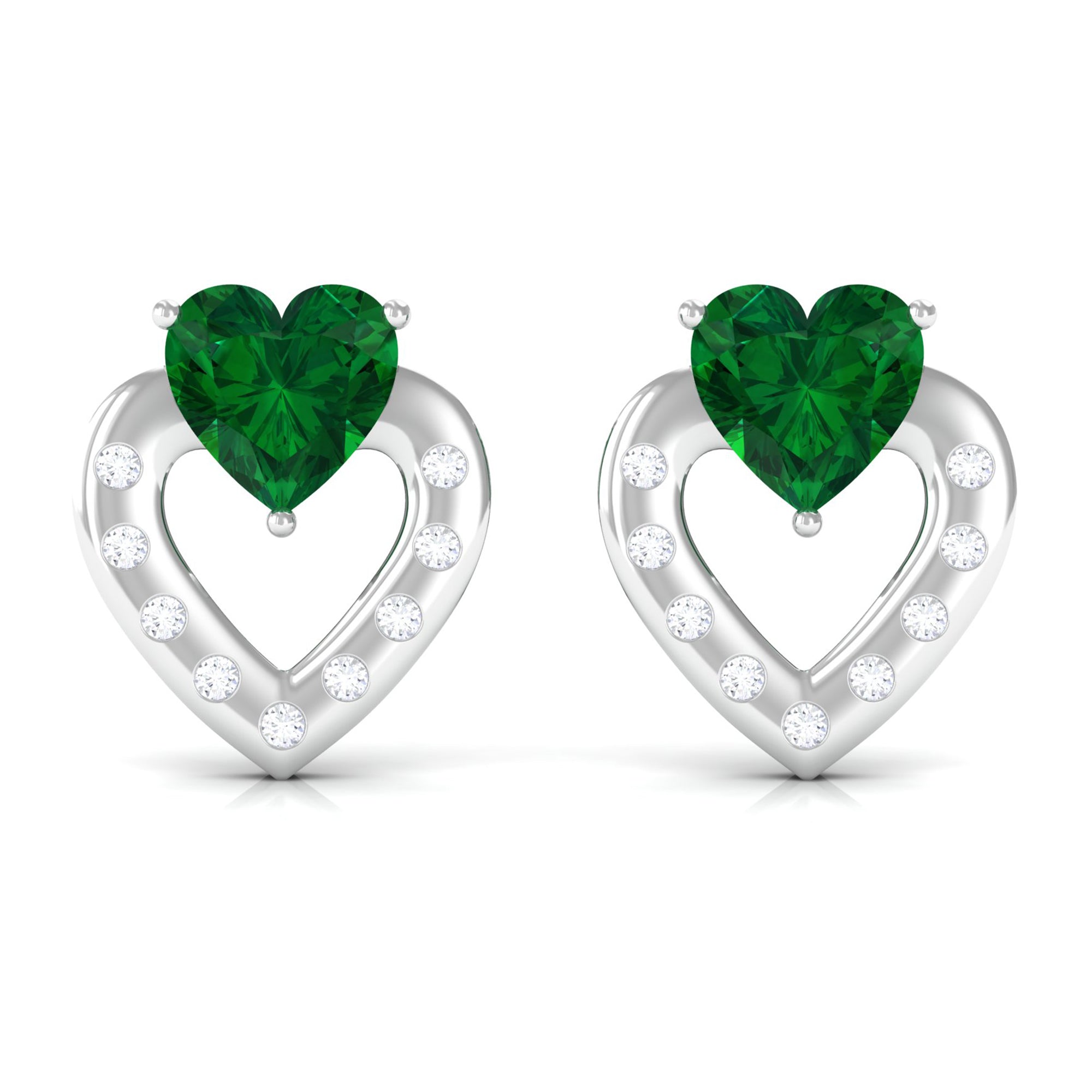 Vibrant Grown Labs-Heart Stud Earrings with Lab Grown Emerald