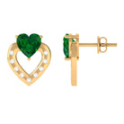 Vibrant Grown Labs-Heart Stud Earrings with Lab Grown Emerald