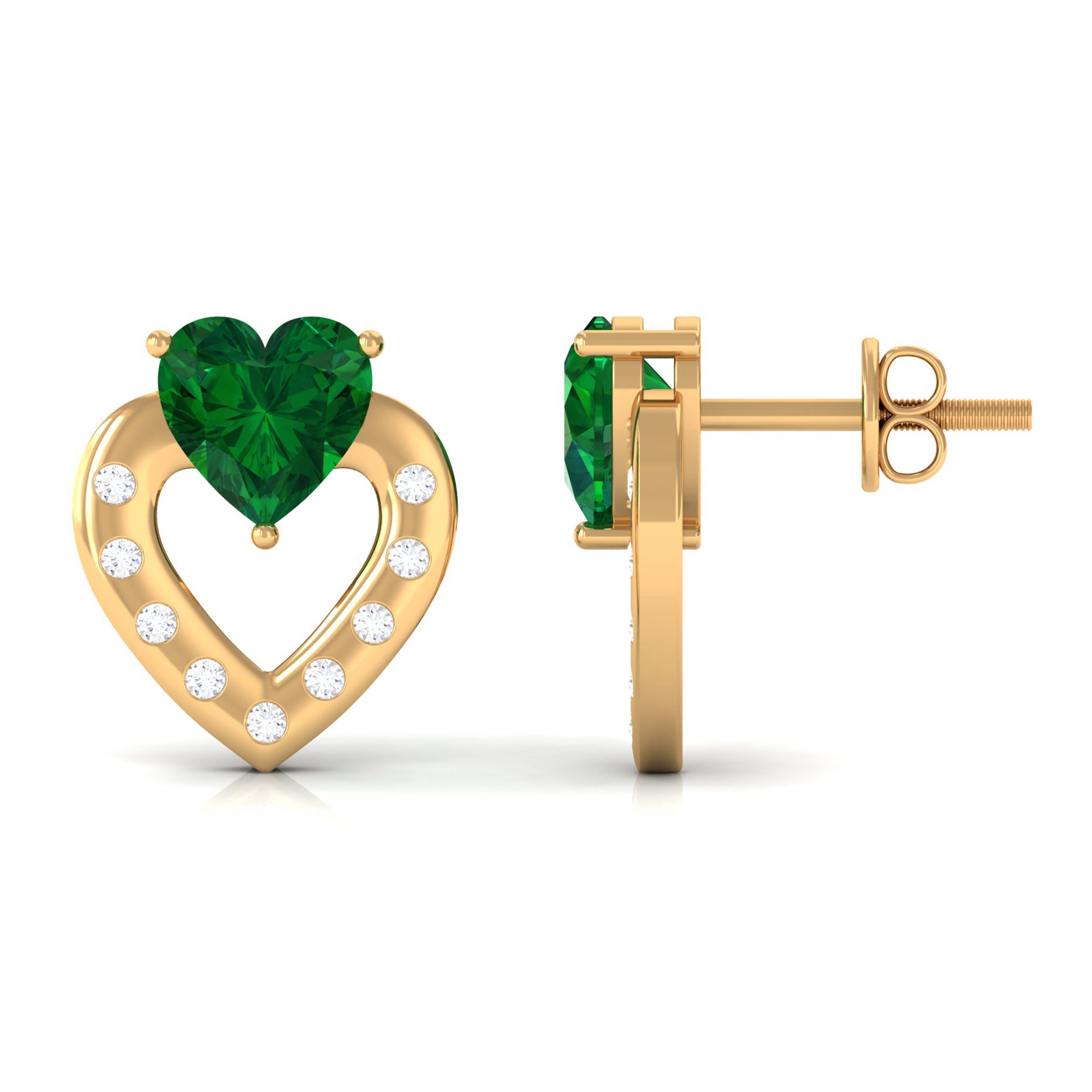 Vibrant Grown Labs-Heart Stud Earrings with Lab Grown Emerald