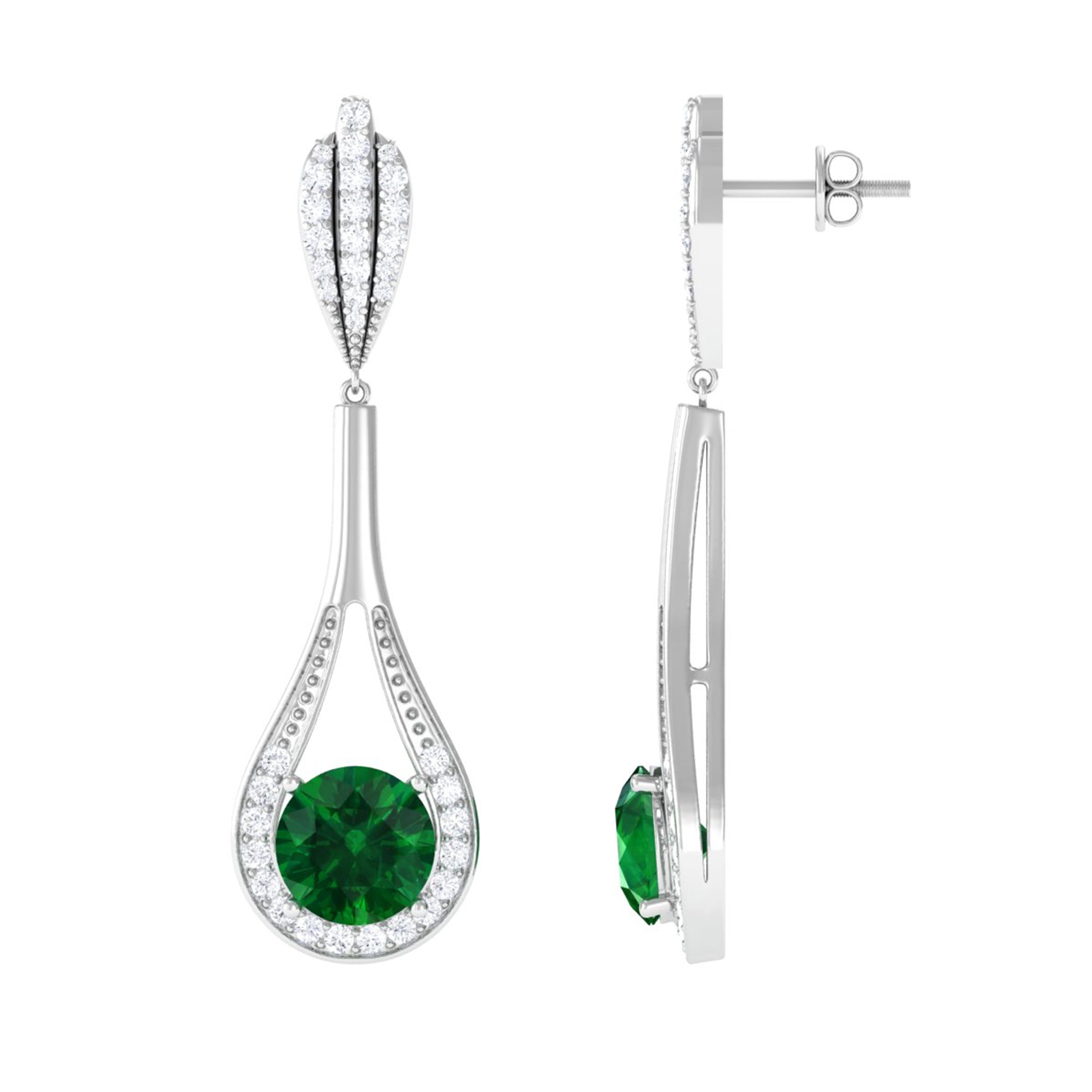 Vibrant Grown Labs-Round Lab Grown Emerald Drop Earrings