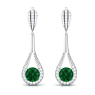 Vibrant Grown Labs-Round Lab Grown Emerald Drop Earrings