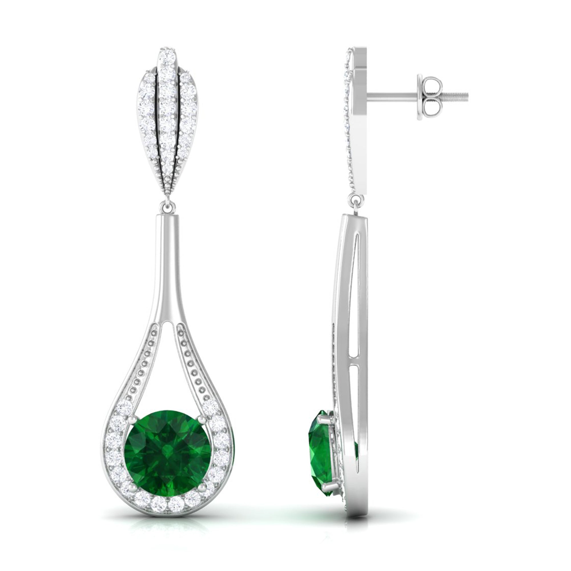 Vibrant Grown Labs-Round Lab Grown Emerald Drop Earrings