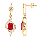 Minimal Lab Grown Ruby Drop Earrings with Accent Lab Created Ruby - ( AAAA ) - Quality - Vibrant Grown Labs