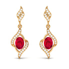 Minimal Lab Grown Ruby Drop Earrings with Accent Lab Created Ruby - ( AAAA ) - Quality - Vibrant Grown Labs