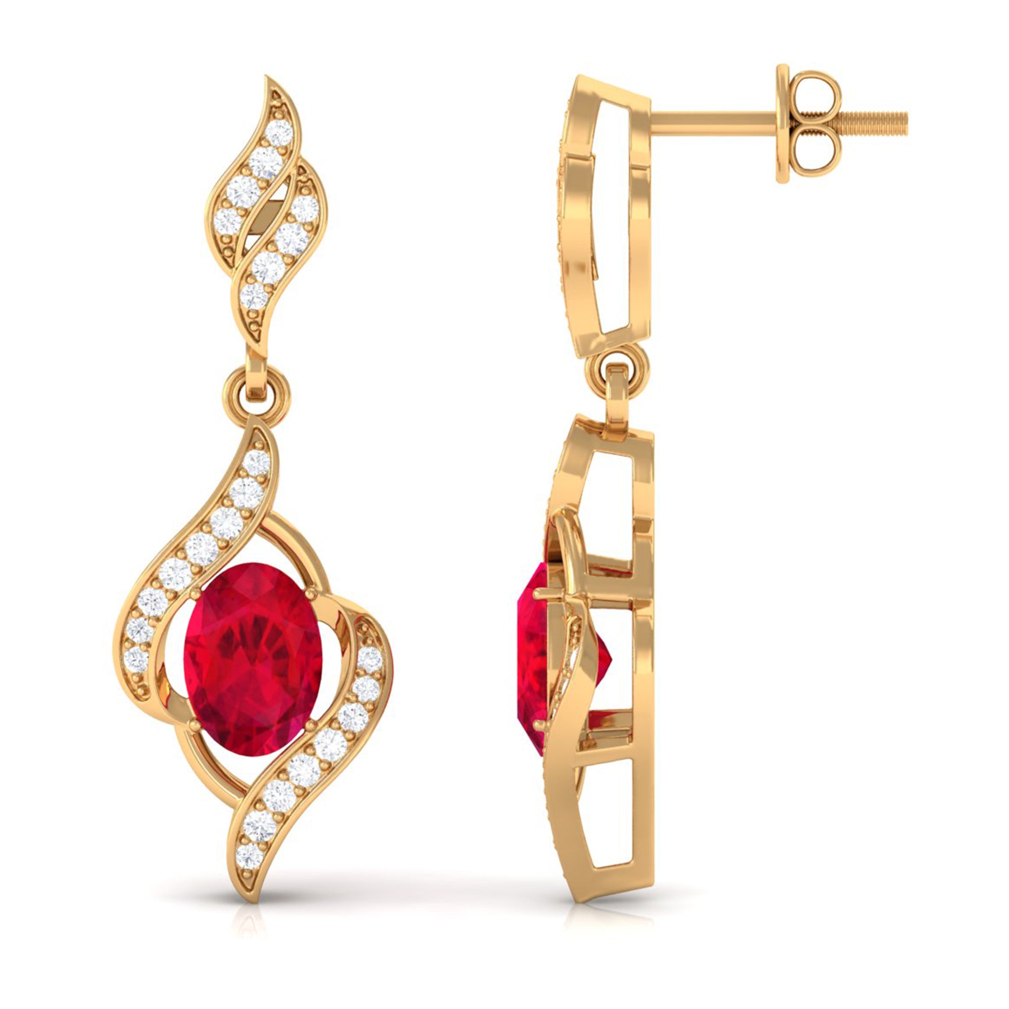 Minimal Lab Grown Ruby Drop Earrings with Accent Lab Created Ruby - ( AAAA ) - Quality - Vibrant Grown Labs