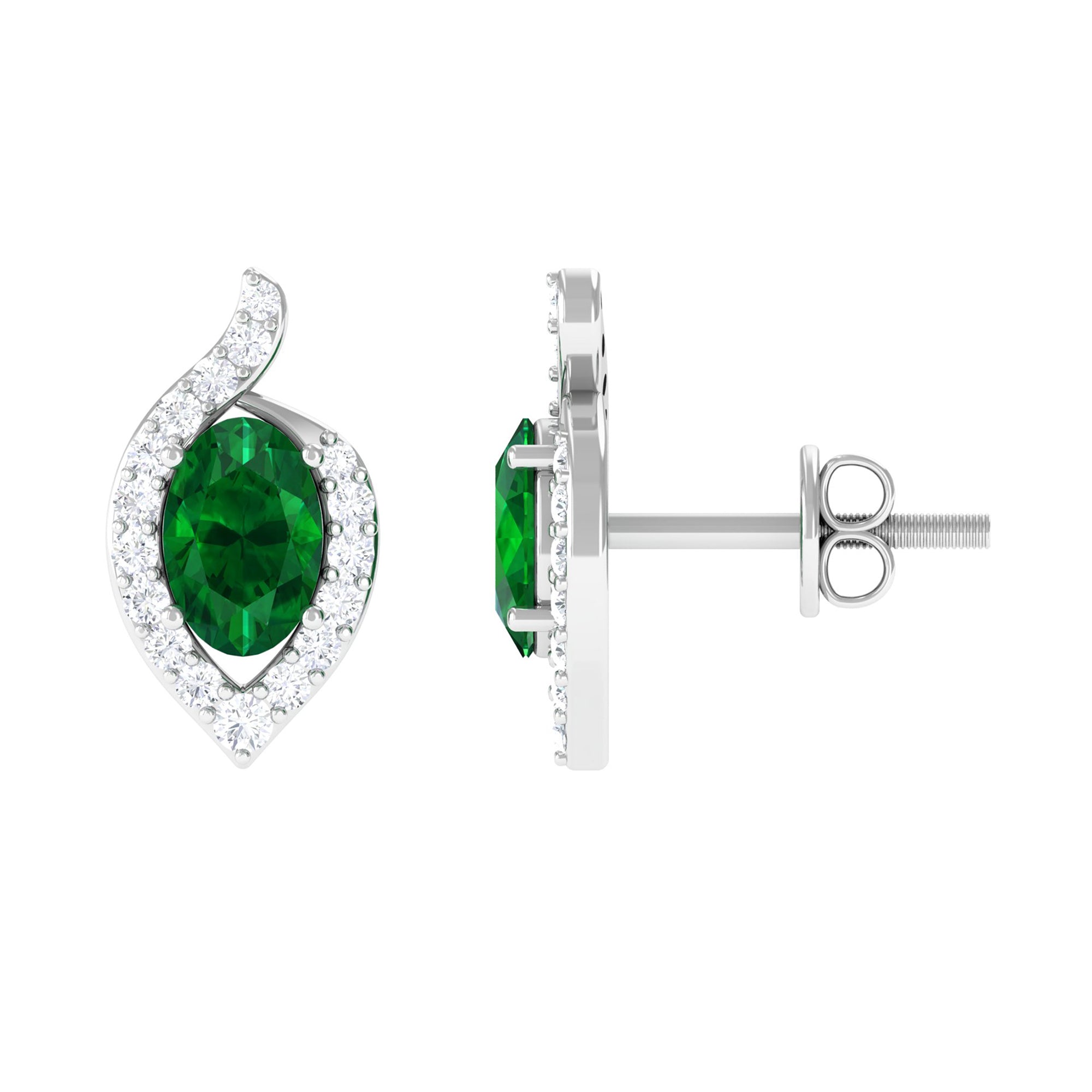 Vibrant Grown Labs-Minimal Lab Created Emerald Stud Earrings for Women