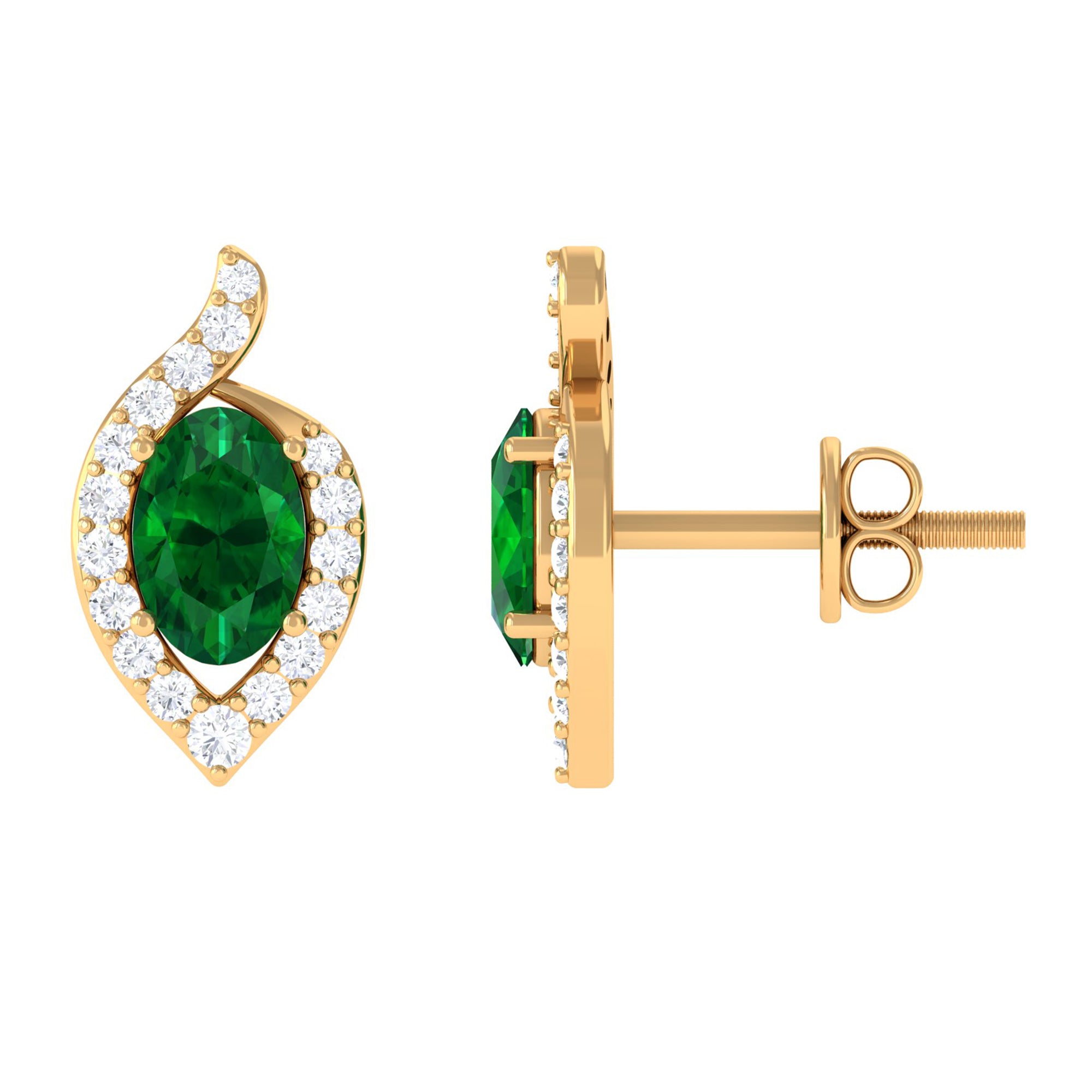 Vibrant Grown Labs-Minimal Lab Created Emerald Stud Earrings for Women