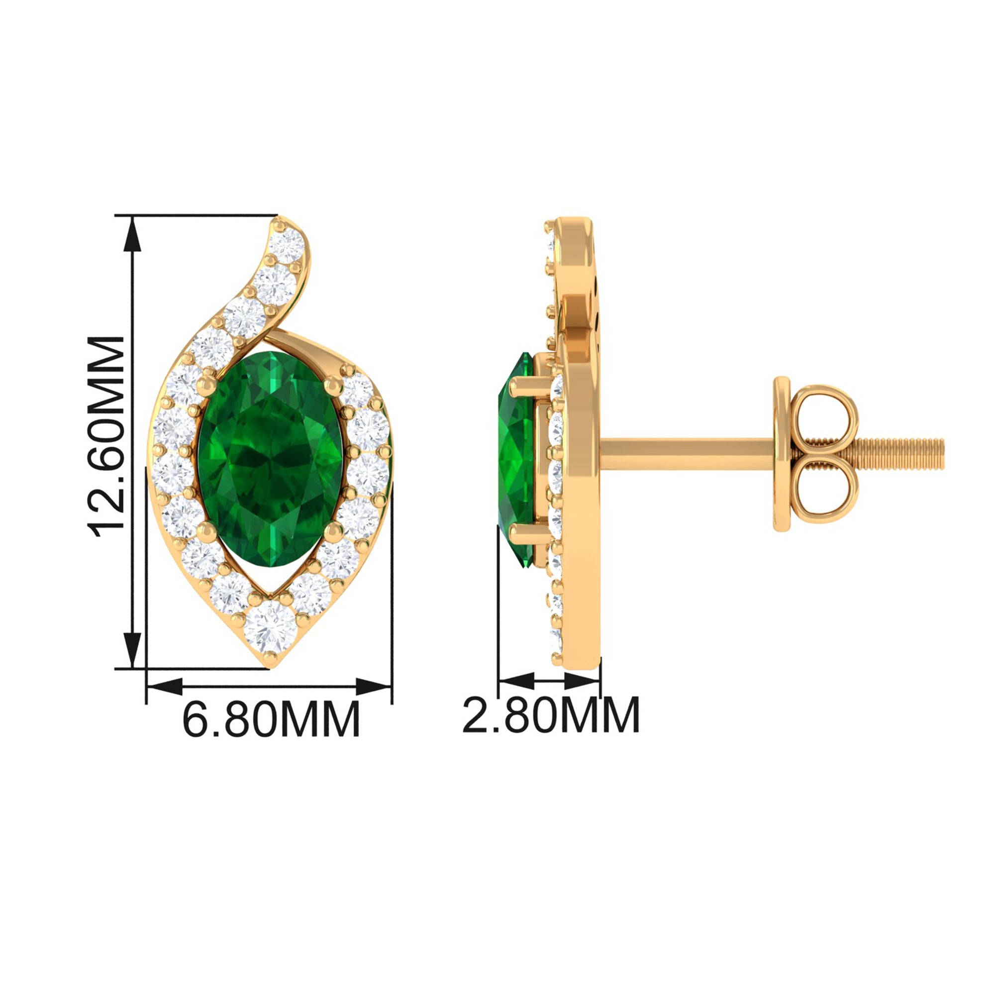 Vibrant Grown Labs-Minimal Lab Created Emerald Stud Earrings for Women