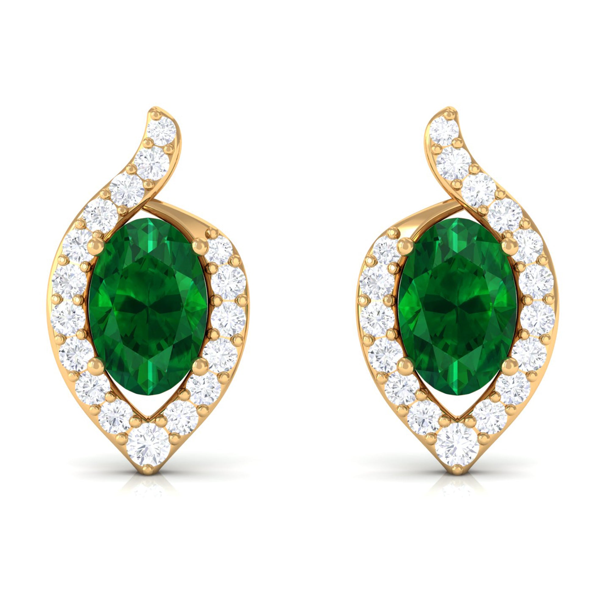 Vibrant Grown Labs-Minimal Lab Created Emerald Stud Earrings for Women