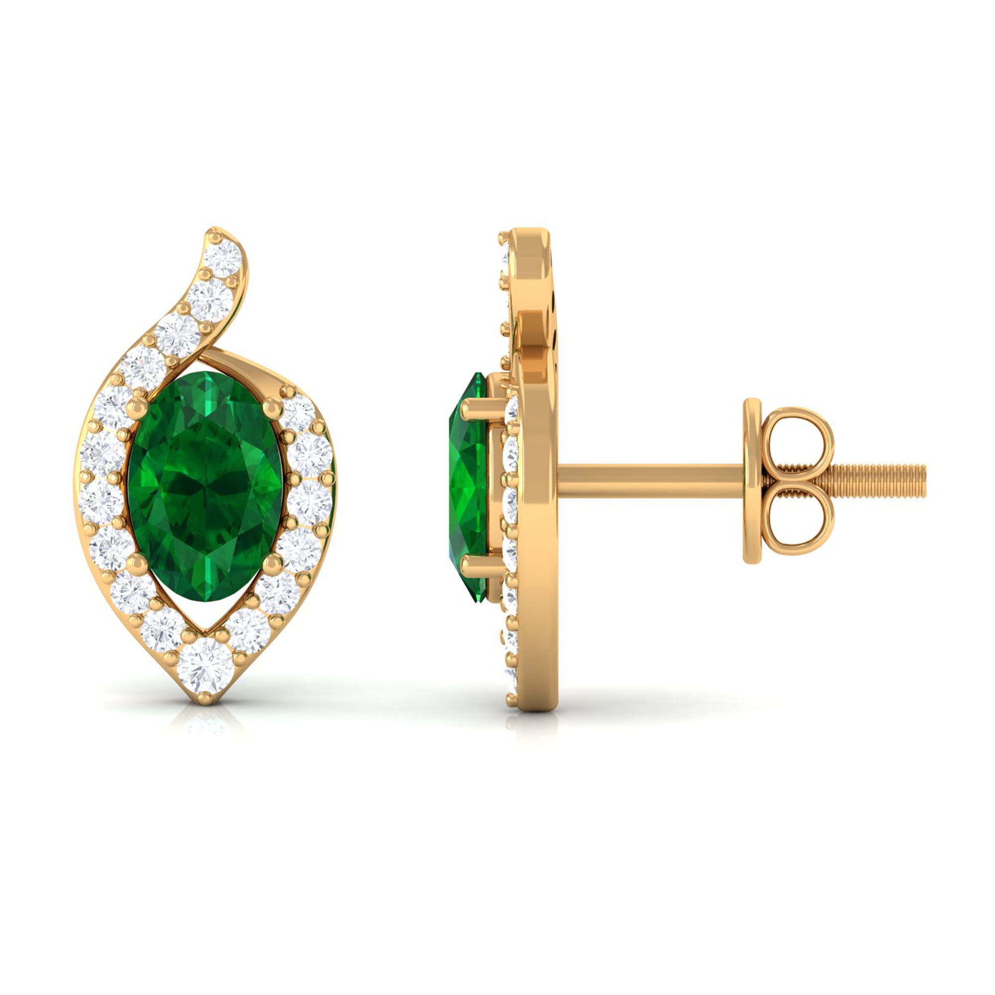 Vibrant Grown Labs-Minimal Lab Created Emerald Stud Earrings for Women