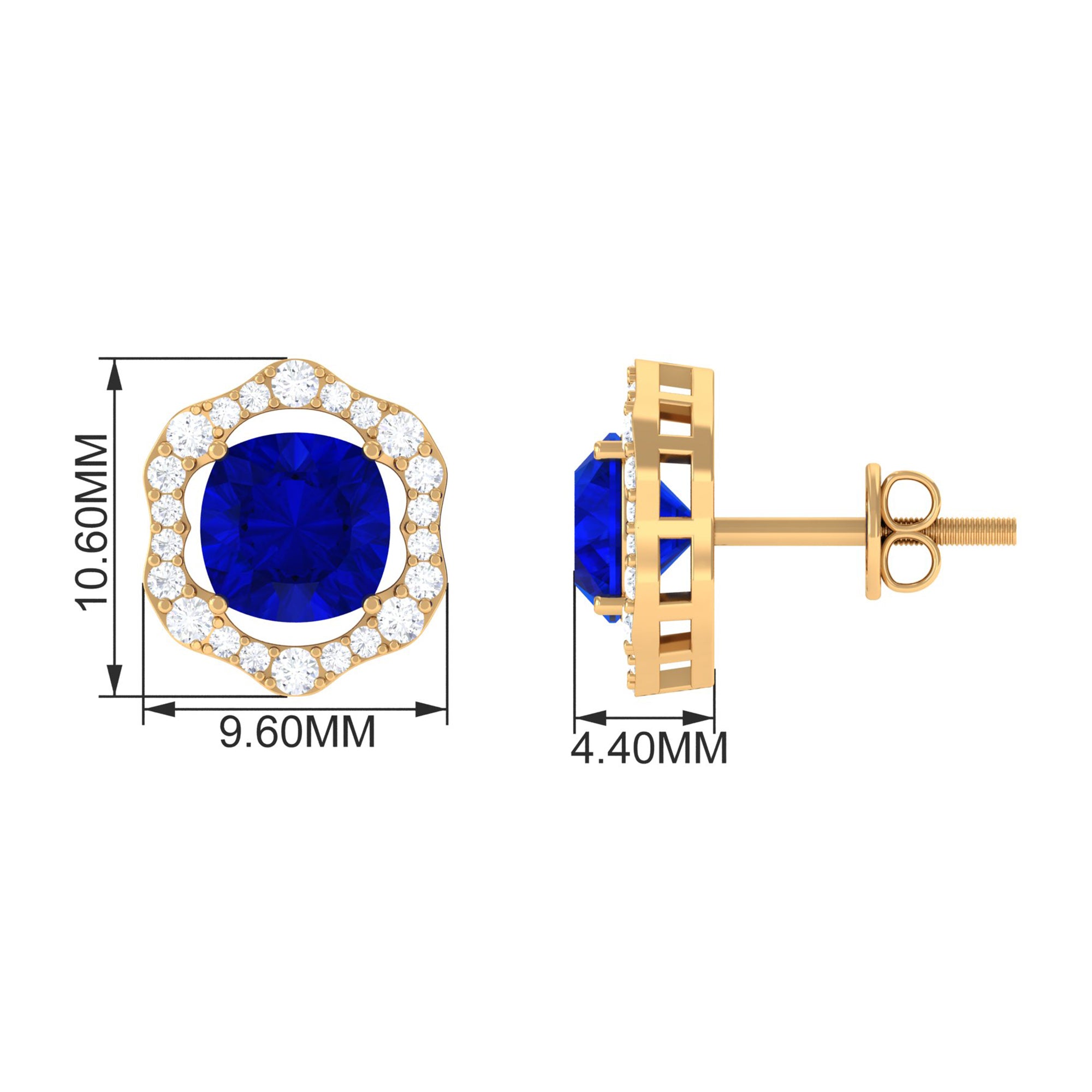 Vibrant Grown Labs-Classic Lab Grown Blue Sapphire Stud Earrings with Halo