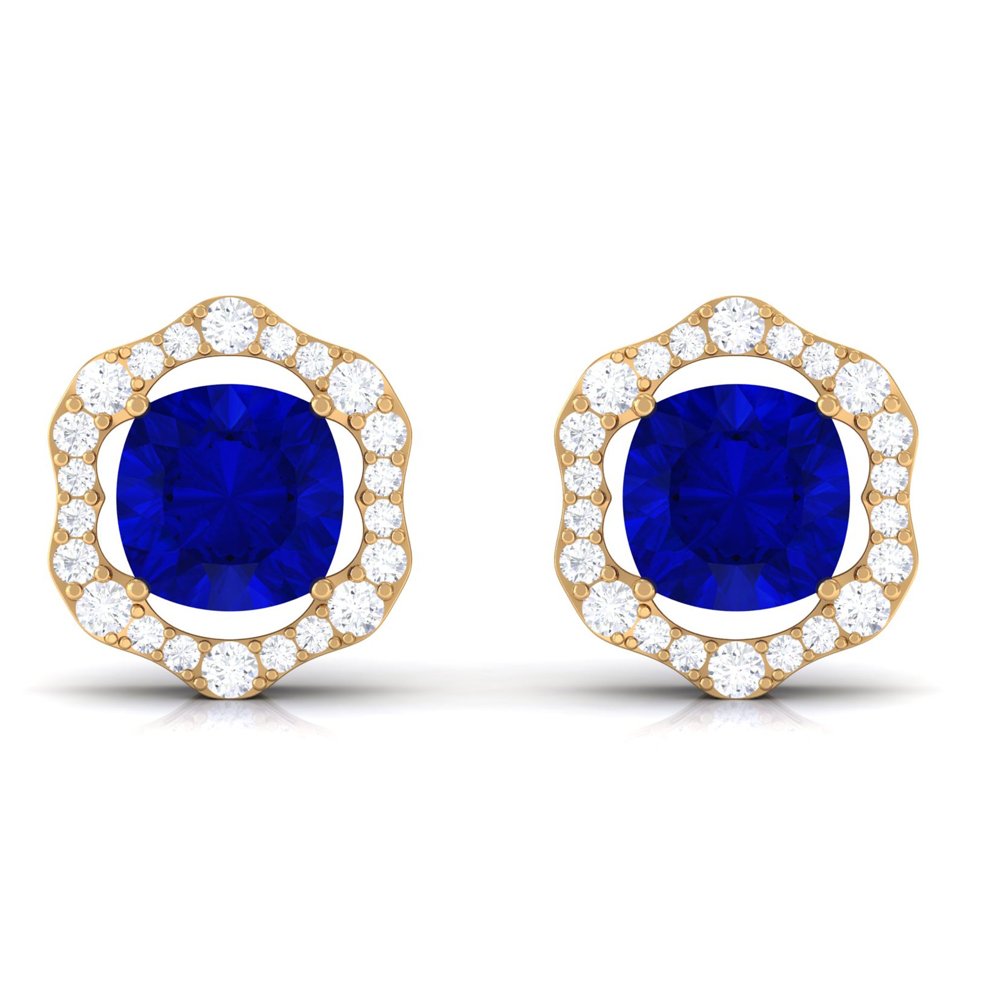 Vibrant Grown Labs-Classic Lab Grown Blue Sapphire Stud Earrings with Halo