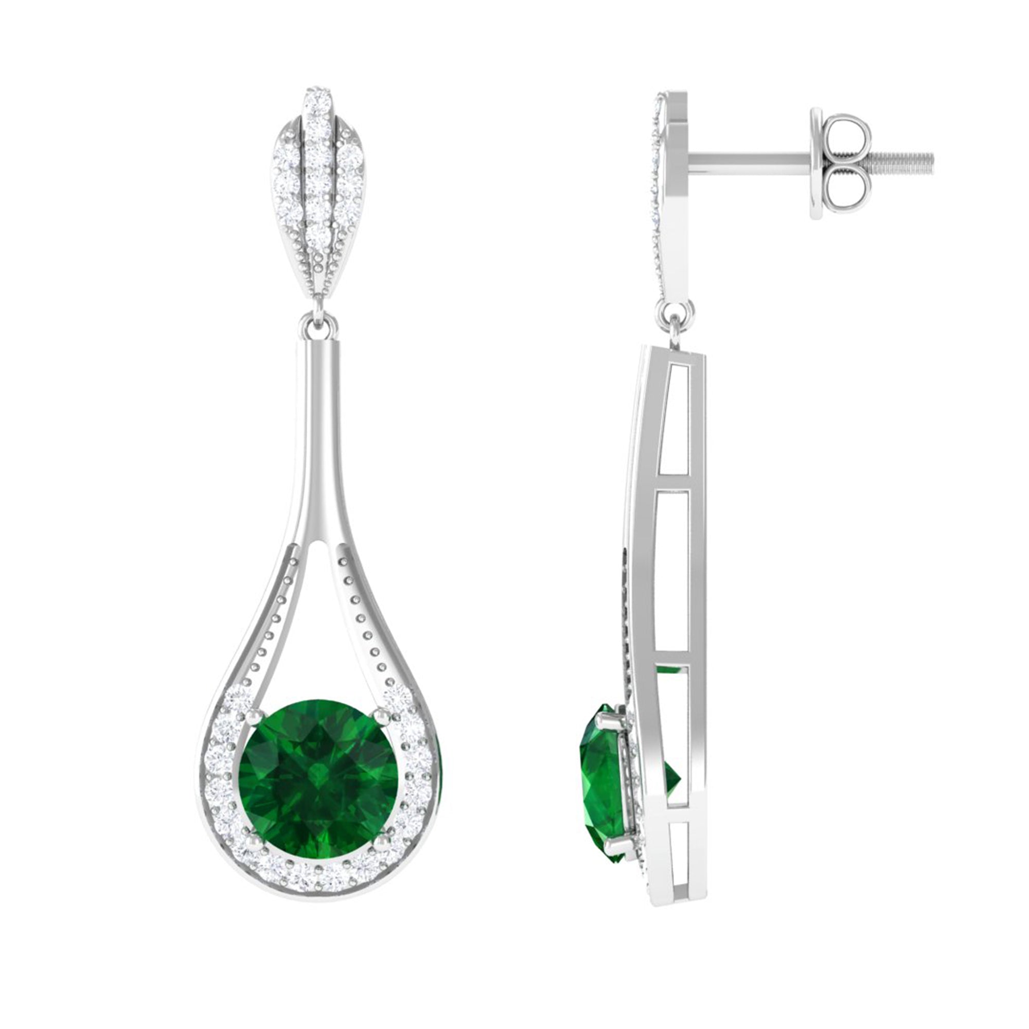 Vibrant Grown Labs-Round Lab Grown Emerald Drop Earrings