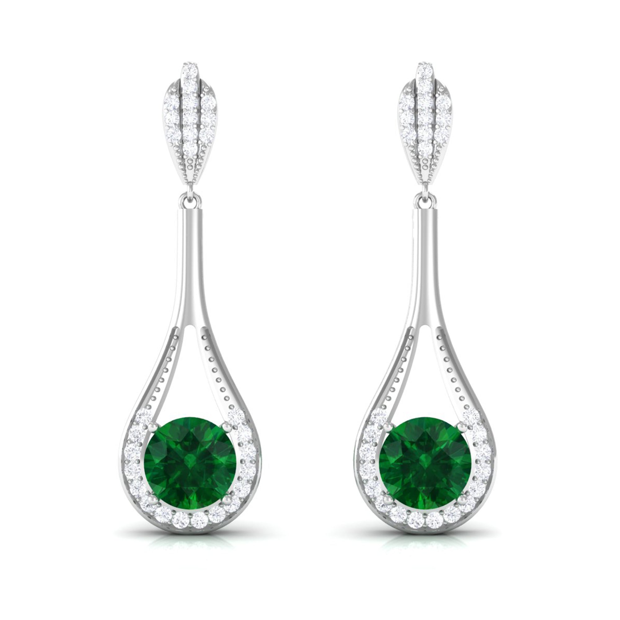 Vibrant Grown Labs-Round Lab Grown Emerald Drop Earrings