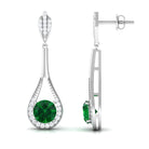 Vibrant Grown Labs-Round Lab Grown Emerald Drop Earrings