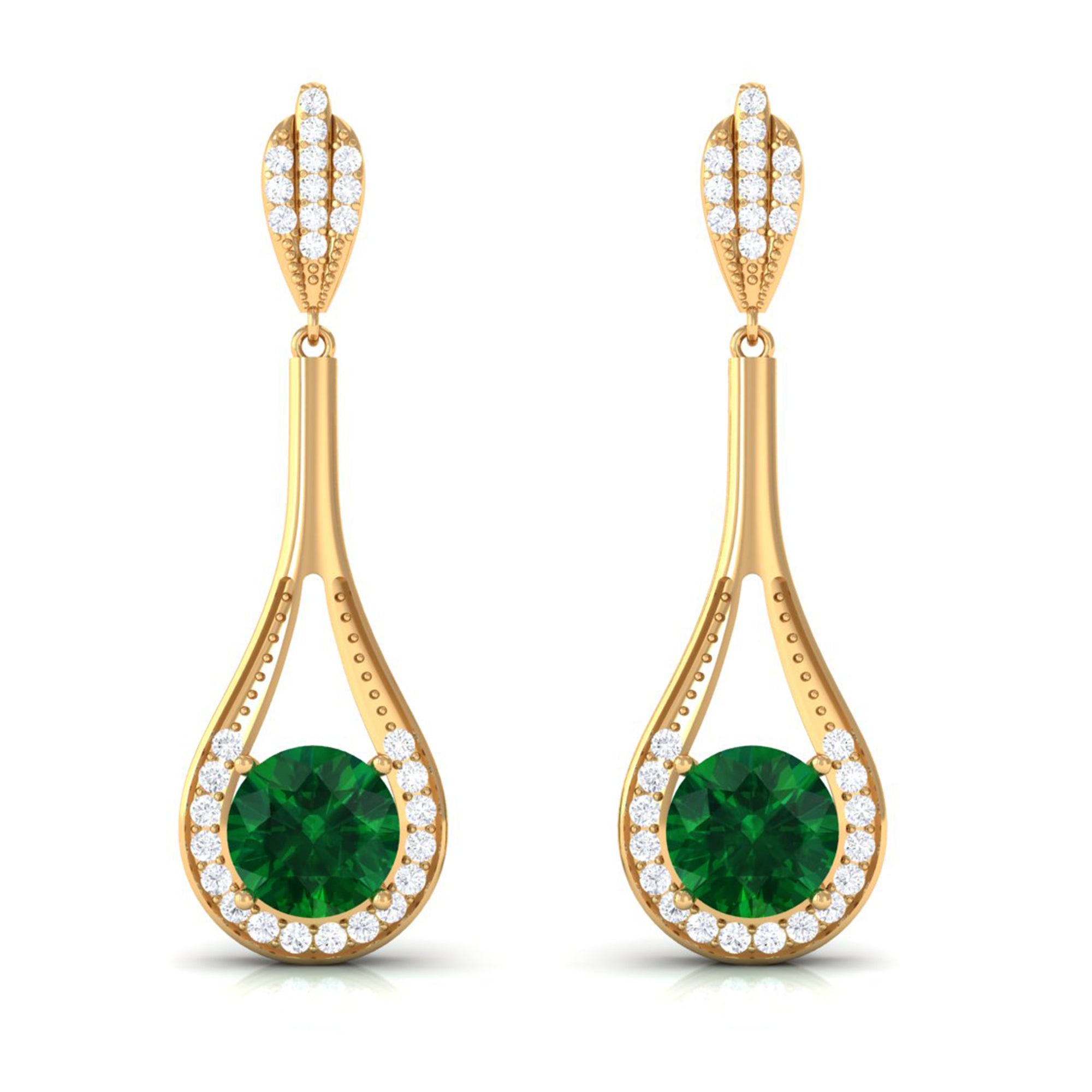 Vibrant Grown Labs-Round Lab Grown Emerald Drop Earrings