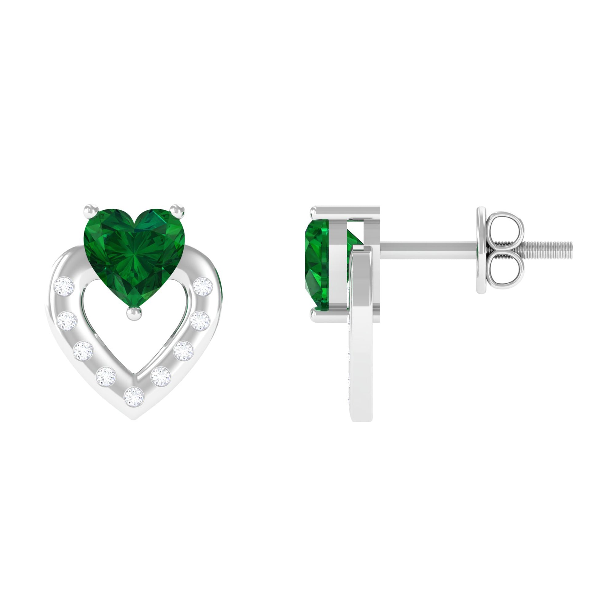 Vibrant Grown Labs-Heart Stud Earrings with Lab Grown Emerald