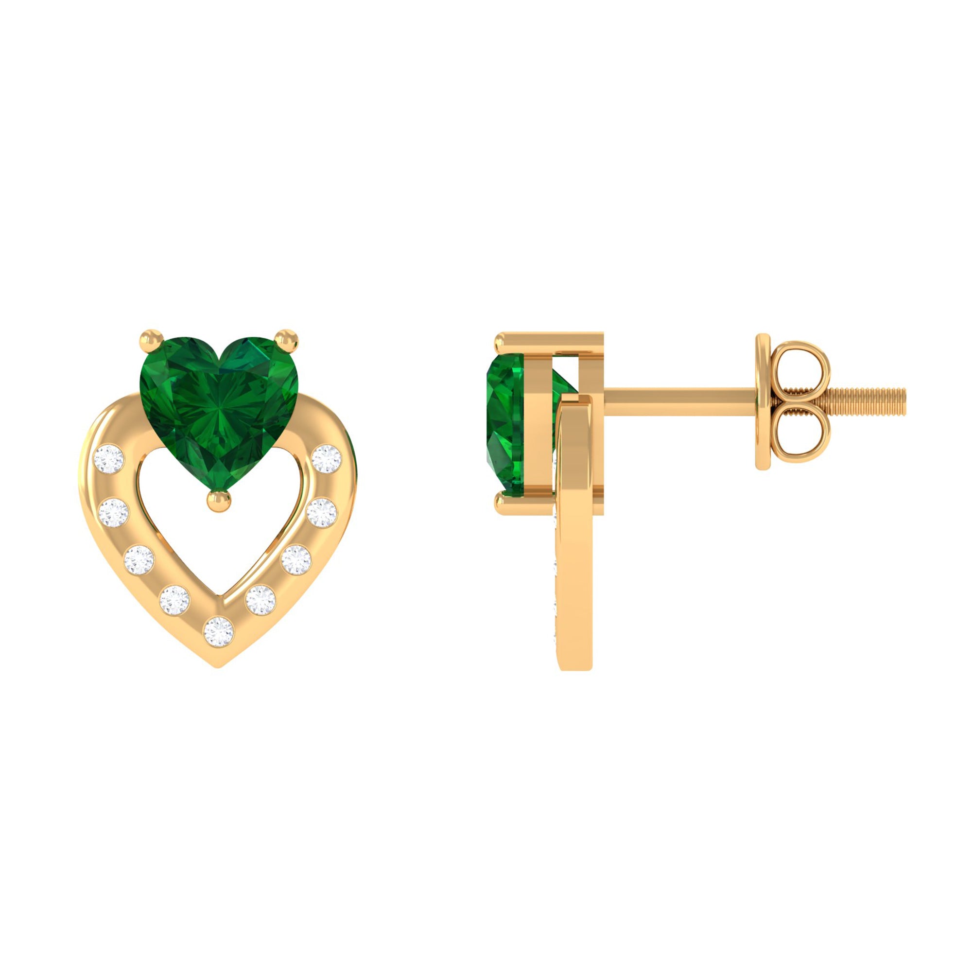 Vibrant Grown Labs-Heart Stud Earrings with Lab Grown Emerald