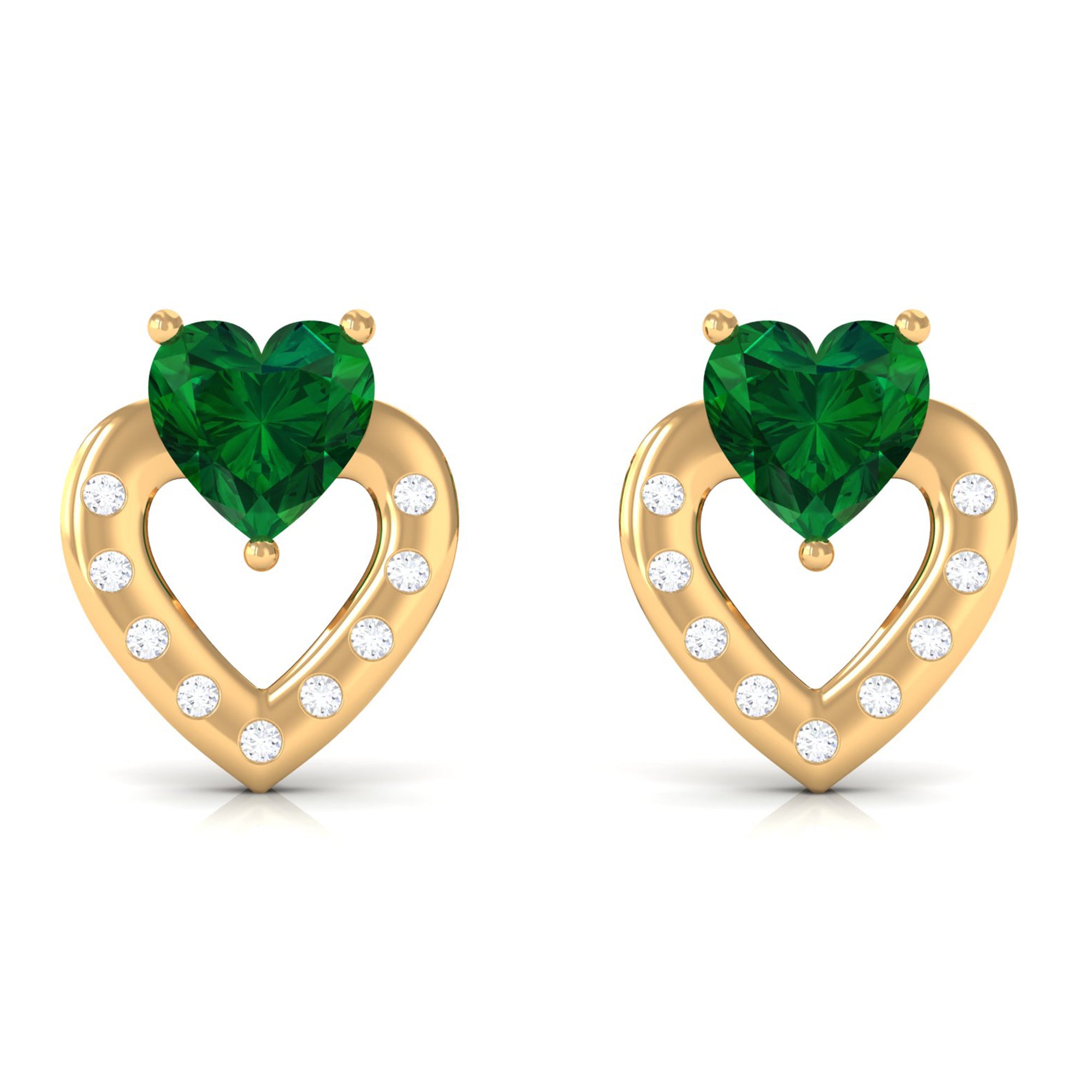 Vibrant Grown Labs-Heart Stud Earrings with Lab Grown Emerald