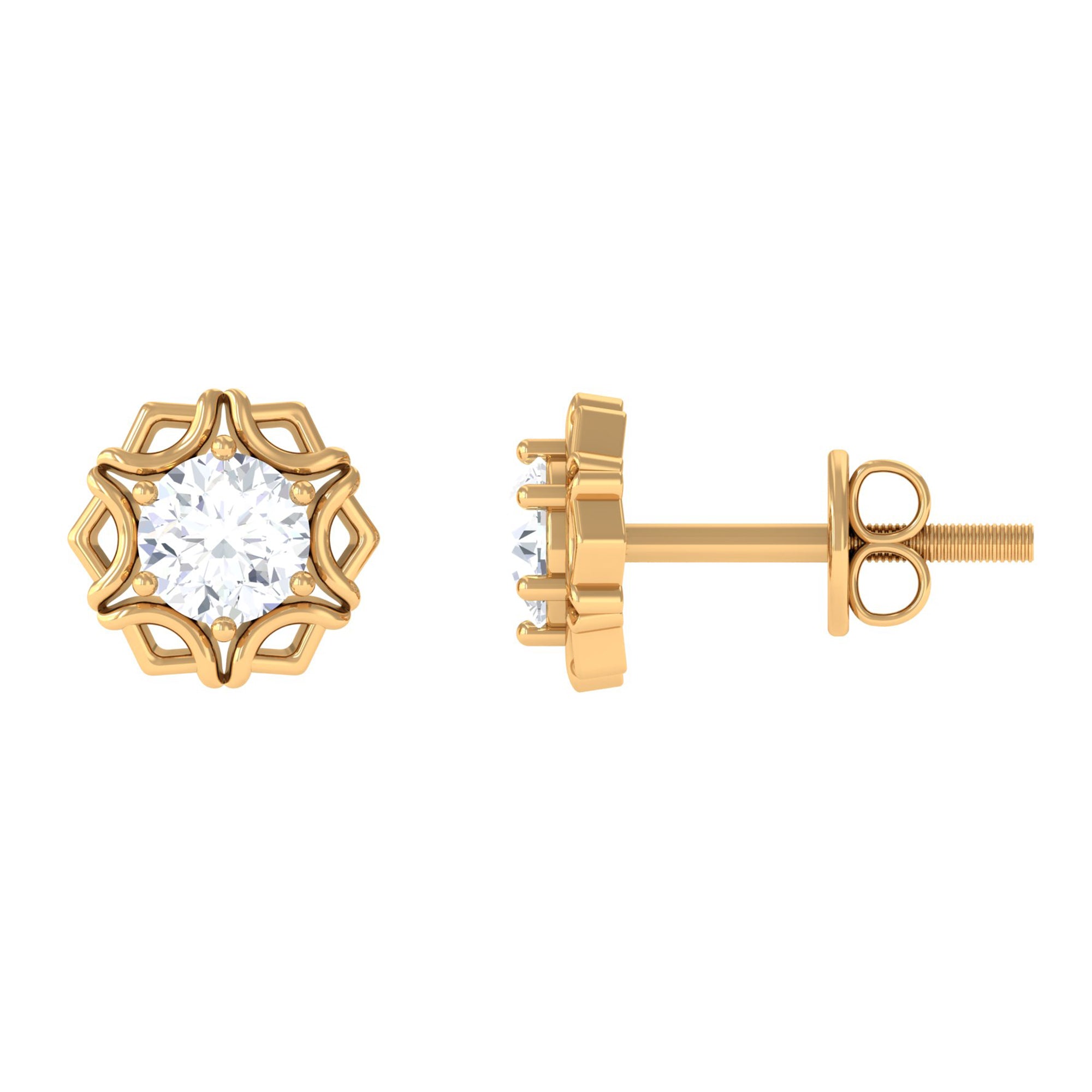 Vibrant Grown Labs-Nature Inspired Floral Stud Earrings with Lab Grown Diamond