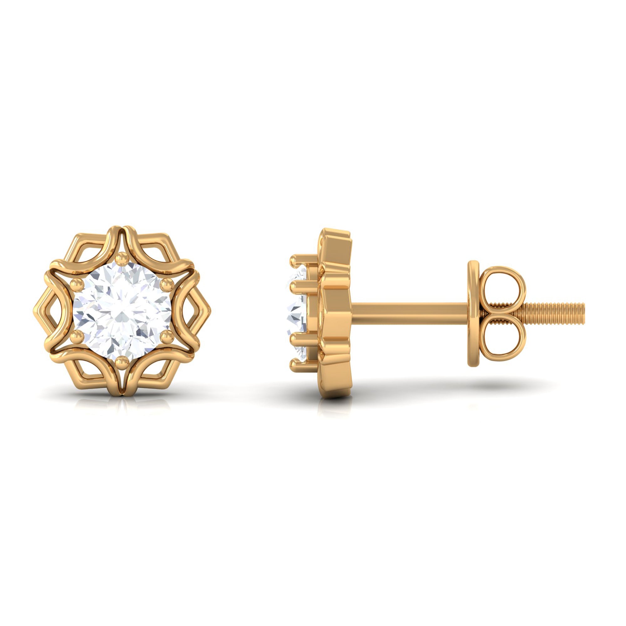 Vibrant Grown Labs-Nature Inspired Floral Stud Earrings with Lab Grown Diamond