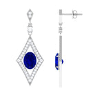 Vibrant Grown Labs-Art Deco Dangle Earrings with Lab Grown Blue Sapphire