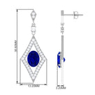 Vibrant Grown Labs-Art Deco Dangle Earrings with Lab Grown Blue Sapphire