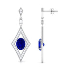 Vibrant Grown Labs-Art Deco Dangle Earrings with Lab Grown Blue Sapphire