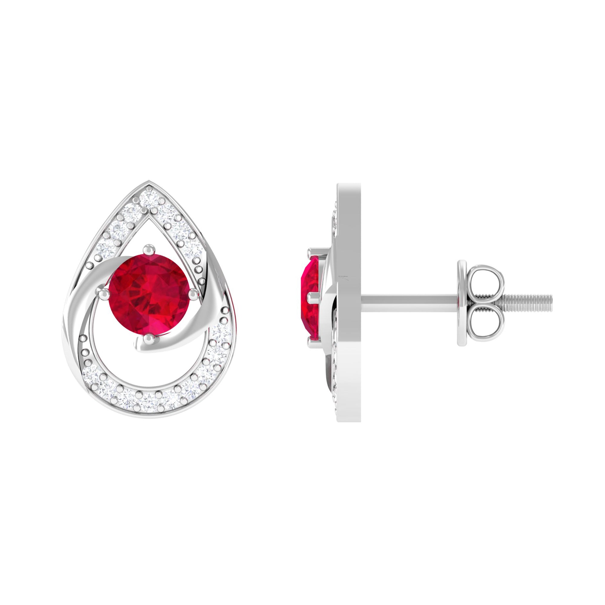 Vibrant Grown Labs-Minimal Lab Grown Ruby Teardrop Stud Earrings