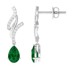 Vibrant Grown Labs-Created Emerald Teardrop Minimal Dangle Earrings with Accent