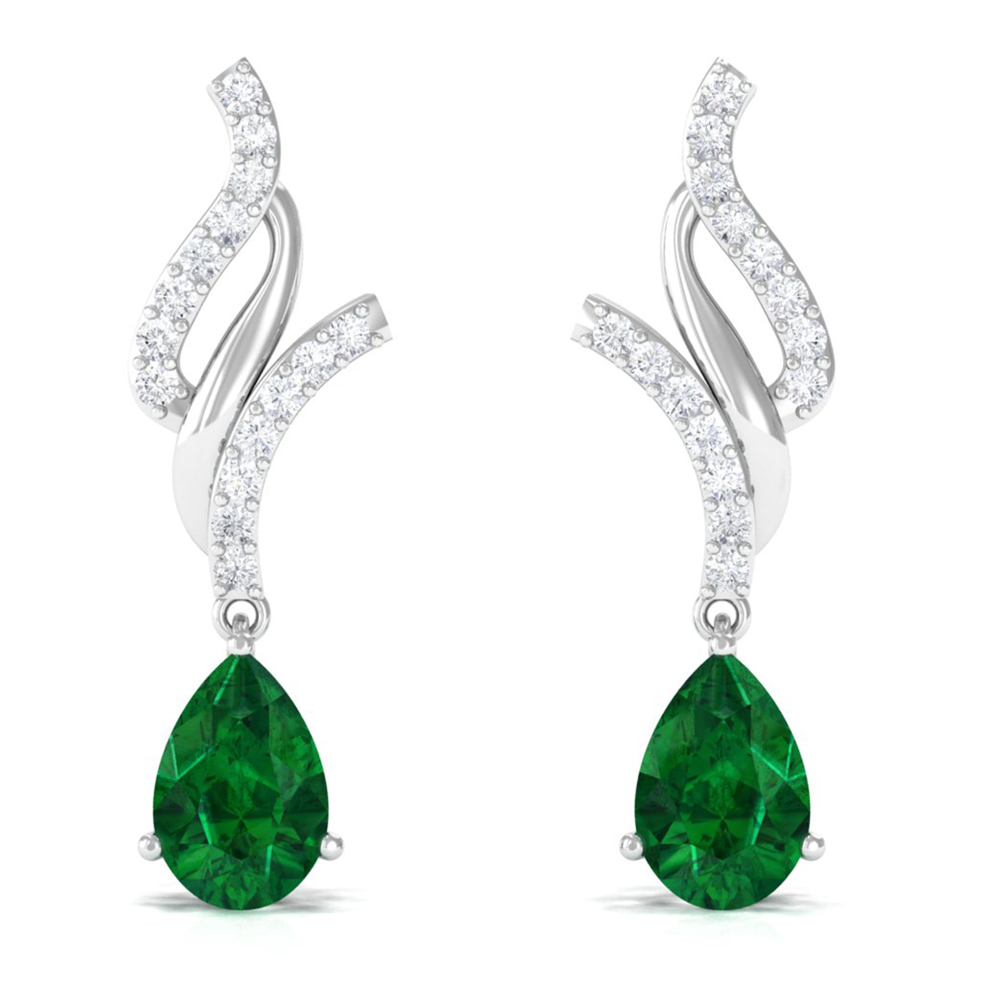 Vibrant Grown Labs-Created Emerald Teardrop Minimal Dangle Earrings with Accent