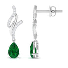 Vibrant Grown Labs-Created Emerald Teardrop Minimal Dangle Earrings with Accent