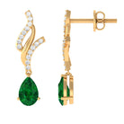 Vibrant Grown Labs-Created Emerald Teardrop Minimal Dangle Earrings with Accent