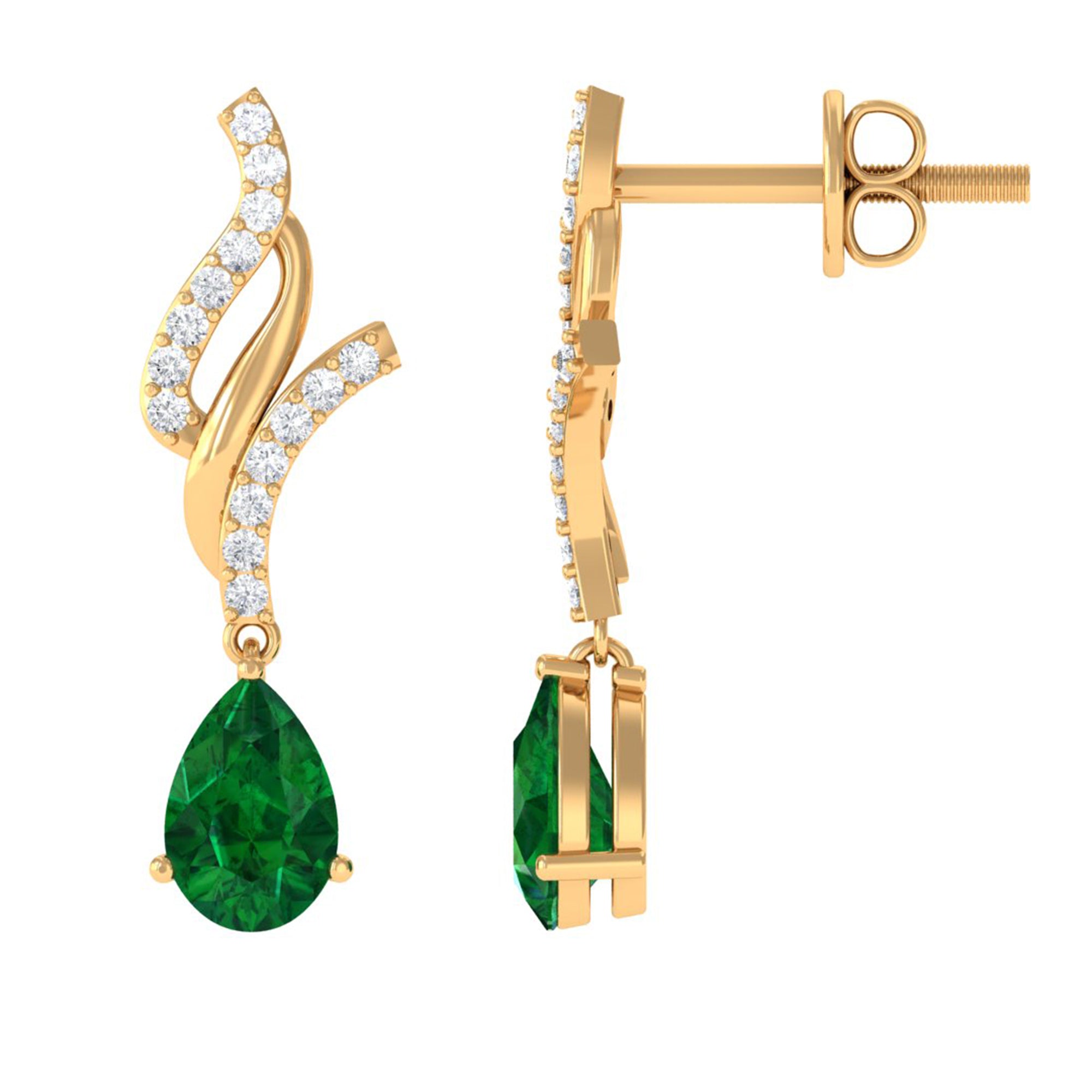 Vibrant Grown Labs-Created Emerald Teardrop Minimal Dangle Earrings with Accent