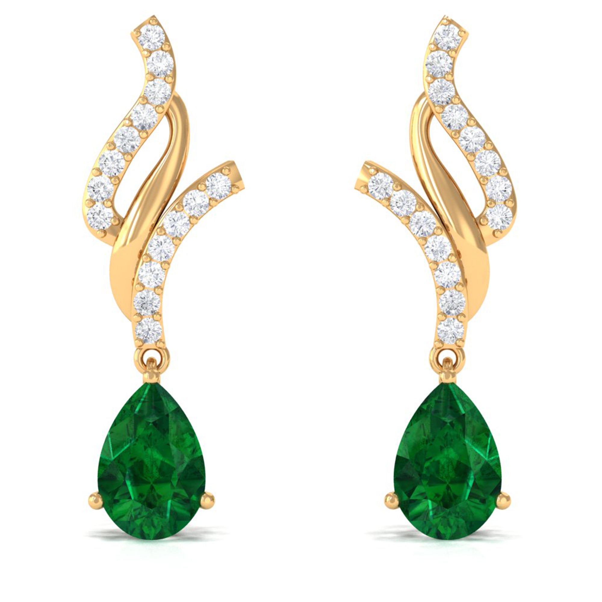 Vibrant Grown Labs-Created Emerald Teardrop Minimal Dangle Earrings with Accent