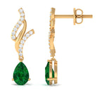 Vibrant Grown Labs-Created Emerald Teardrop Minimal Dangle Earrings with Accent