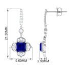 Vibrant Grown Labs-Lab Grown Blue Sapphire Floral Inspired Drop Earrings with Diamond