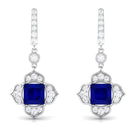 Vibrant Grown Labs-Lab Grown Blue Sapphire Floral Inspired Drop Earrings with Diamond