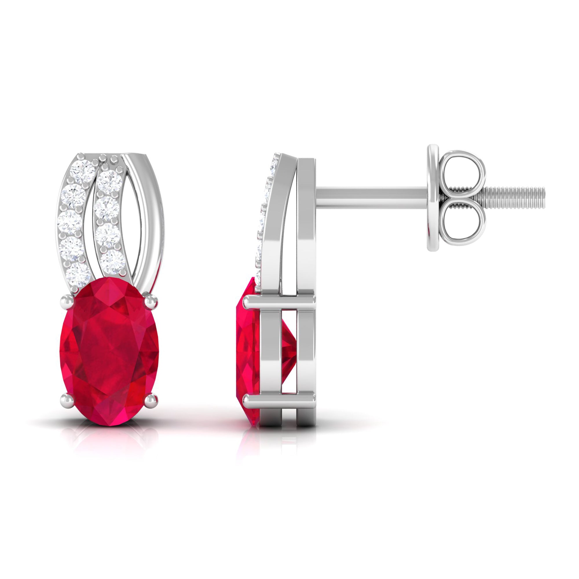 Vibrant Grown Labs-Minimal Created Ruby Stud Earrings with Diamond