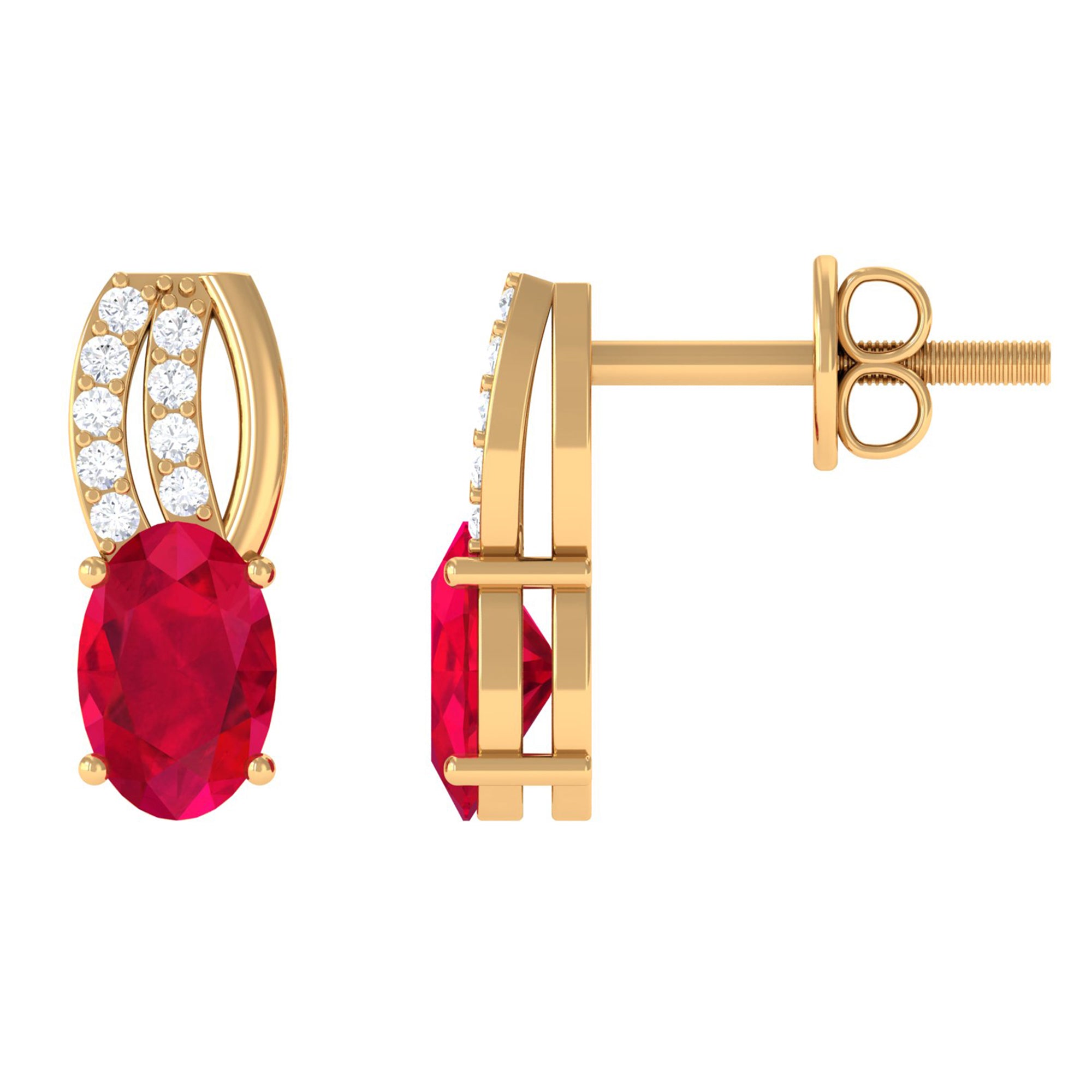 Vibrant Grown Labs-Minimal Created Ruby Stud Earrings with Diamond