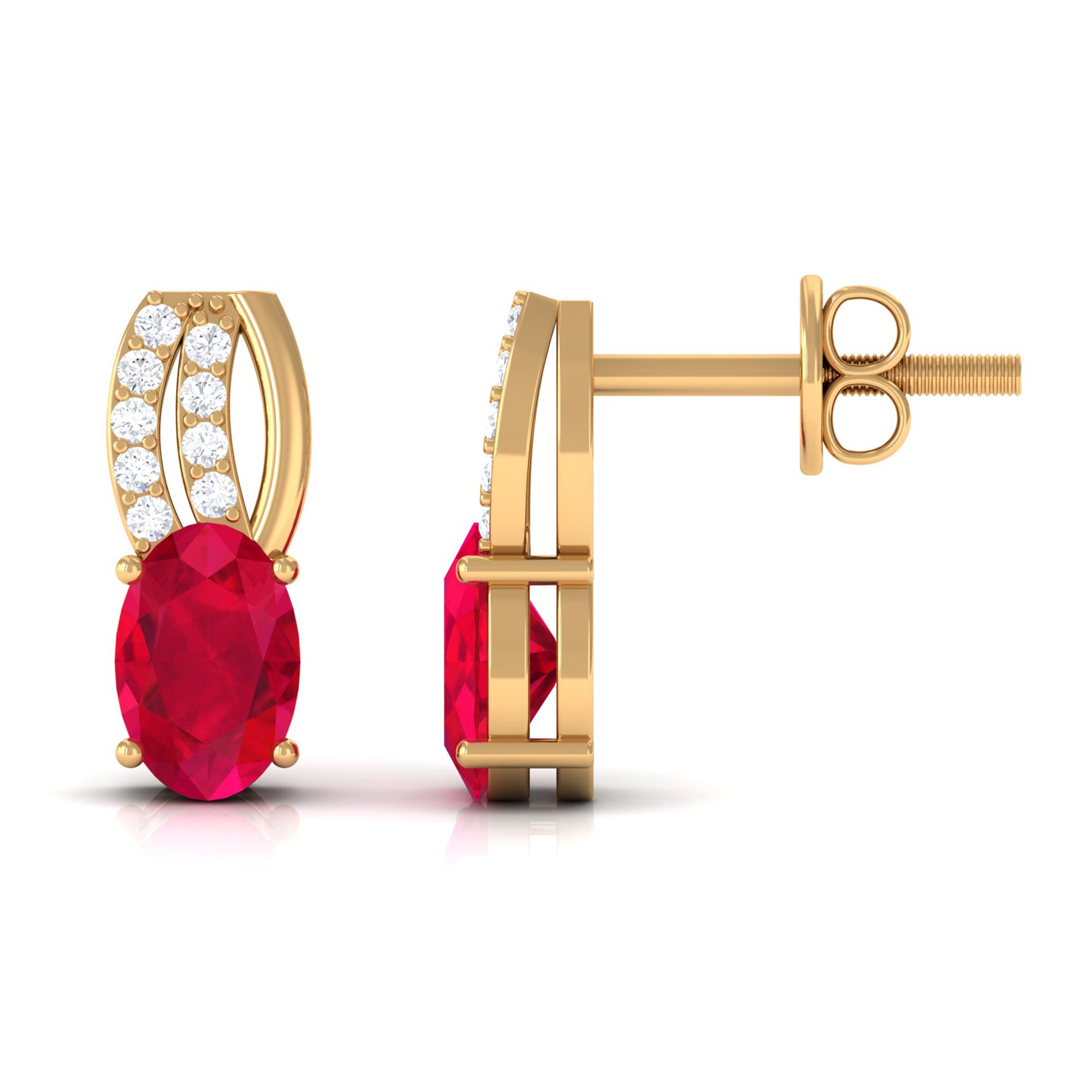 Vibrant Grown Labs-Minimal Created Ruby Stud Earrings with Diamond