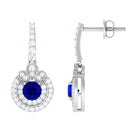 Vibrant Grown Labs-Classic Lab Grown Blue Sapphire Drop Earrings with Halo