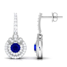 Vibrant Grown Labs-Classic Lab Grown Blue Sapphire Drop Earrings with Halo