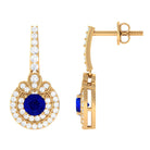 Vibrant Grown Labs-Classic Lab Grown Blue Sapphire Drop Earrings with Halo