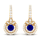 Vibrant Grown Labs-Classic Lab Grown Blue Sapphire Drop Earrings with Halo