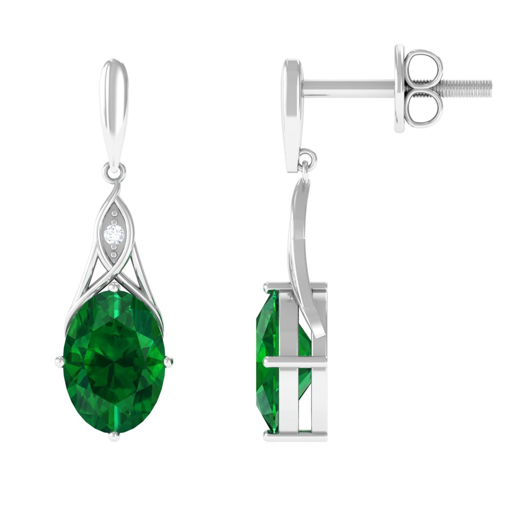 Vibrant Grown Labs-Created Emerald Statement Dangle Earrings with Accent