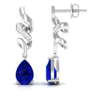 Vibrant Grown Labs-Created Blue Sapphire Teardrop Earrings with Diamond Accent