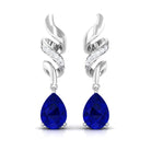 Vibrant Grown Labs-Created Blue Sapphire Teardrop Earrings with Diamond Accent