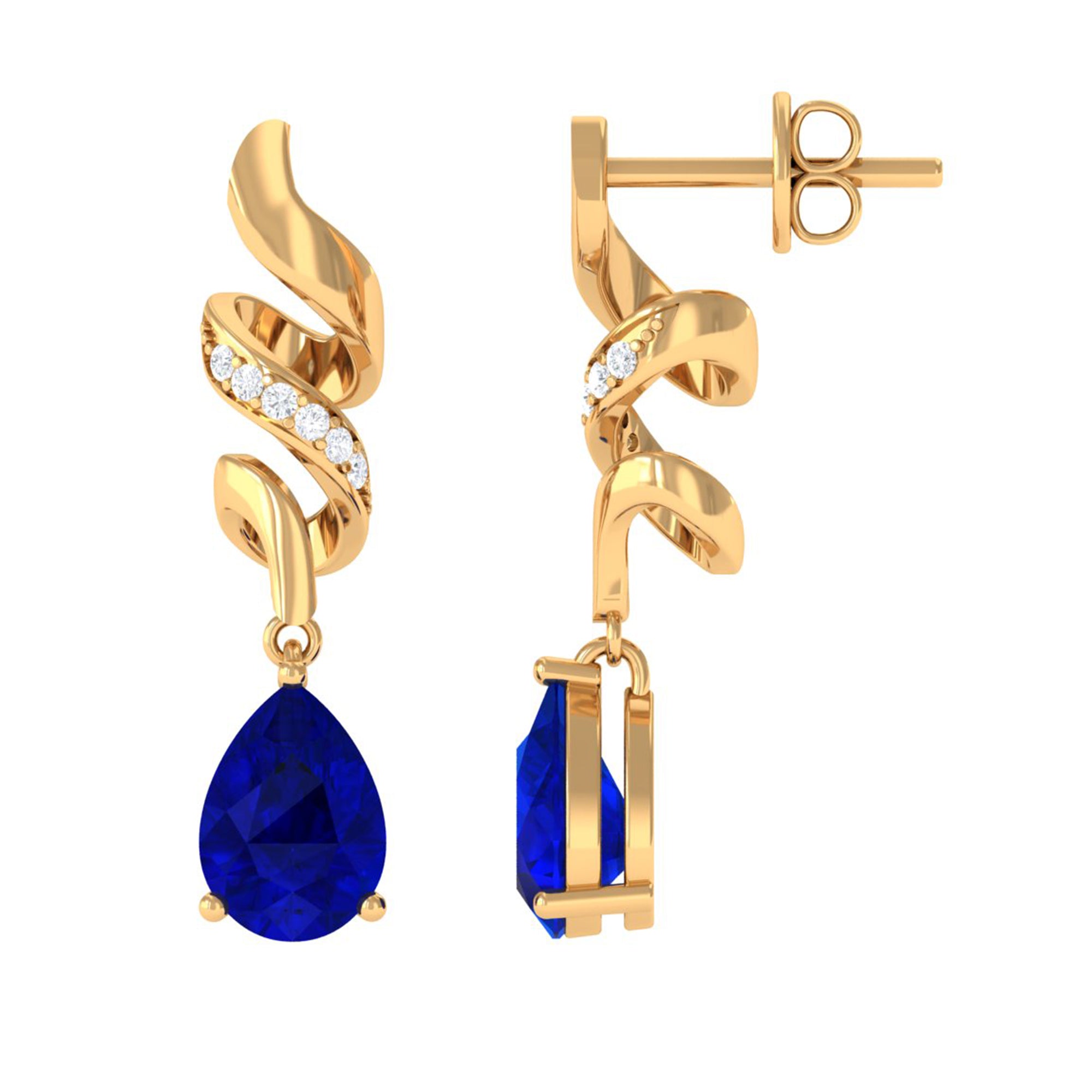 Vibrant Grown Labs-Created Blue Sapphire Teardrop Earrings with Diamond Accent