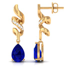 Vibrant Grown Labs-Created Blue Sapphire Teardrop Earrings with Diamond Accent